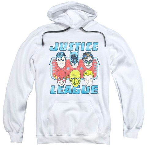 Dc-Faces Of Justice - Adult Pull-Over Hoodie - White- Extra Large