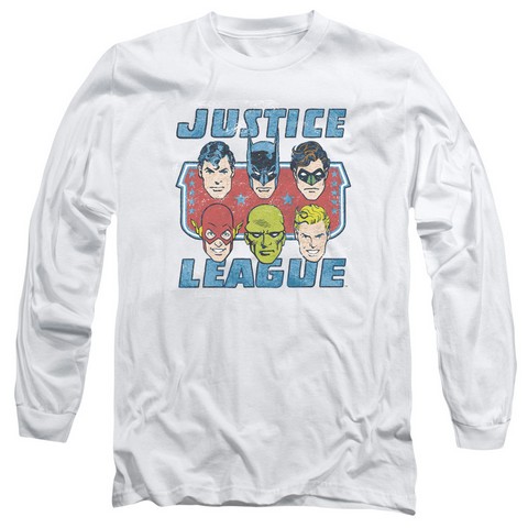 DC-Faces Of Justice - Long Sleeve Adult 18-1 Tee - White- Small