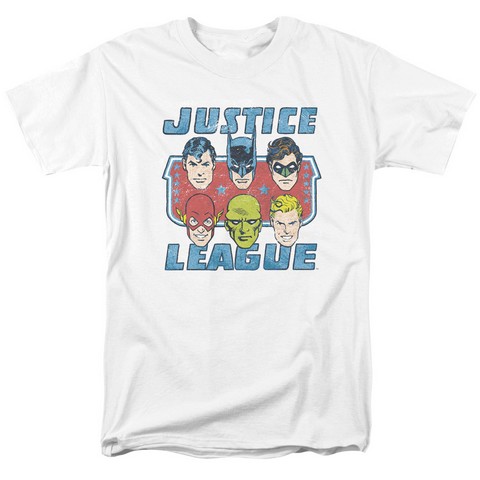 Dc-Faces Of Justice - Short Sleeve Adult 18-1 Tee - White- Medium
