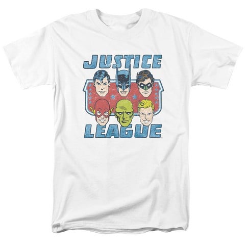 Dc-Faces Of Justice - Short Sleeve Adult 18-1 Tee - White- Large