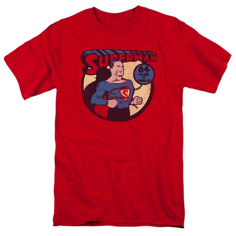 Dc-Superman 64 - Short Sleeve Adult 18-1 Tee - Red- Large