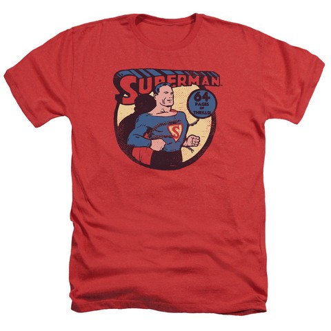 Dc-Superman 64 - Adult Heather Tee - Red- Extra Large