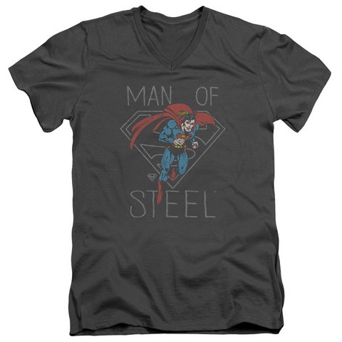 Dc-Hardened Heart - Short Sleeve Adult 30-1 Tee V-Neck - Charcoal, Medium