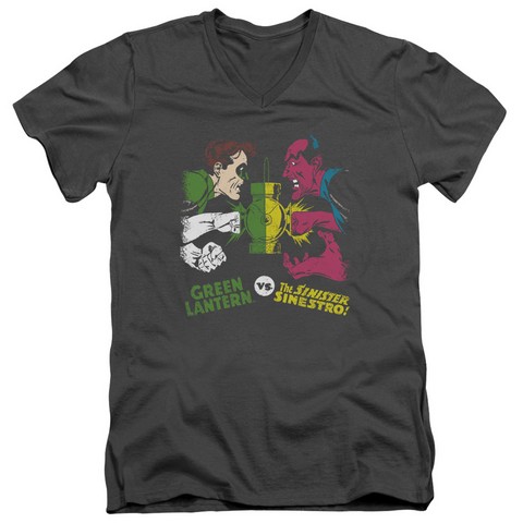 Dc-Gl Vs Sinestro - Short Sleeve Adult 30-1 Tee V-Neck - Charcoal, Medium