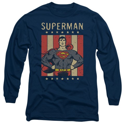 Dc-Retro Liberty - Long Sleeve Adult 18-1 Tee - Navy- Large