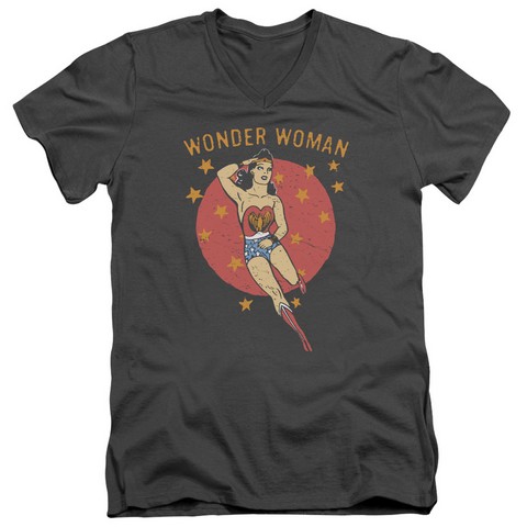 Dc-Wonder Circle - Short Sleeve Adult 30-1 Tee V-Neck - Charcoal, Medium