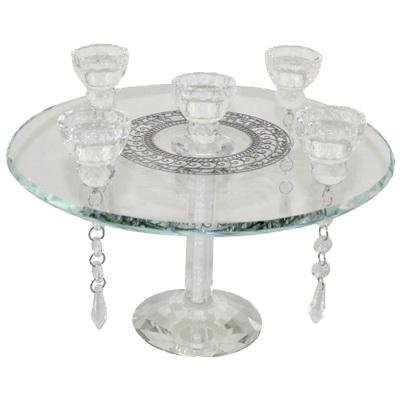 Picture of A&amp;M Judaica and Gifts 51078 Crystal Round Candlesticks - 5 Branches  7.5 in.