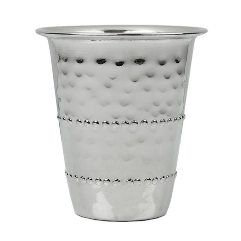 Nua Collection  Stainless Steel Kiddush Cup with Beaded Hammered Design