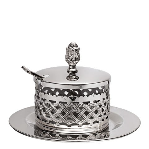 Picture of Nua Collection 59307 Silver Charoset &amp; Salt Water Dish with Plate  4.5 x 3.5 .in