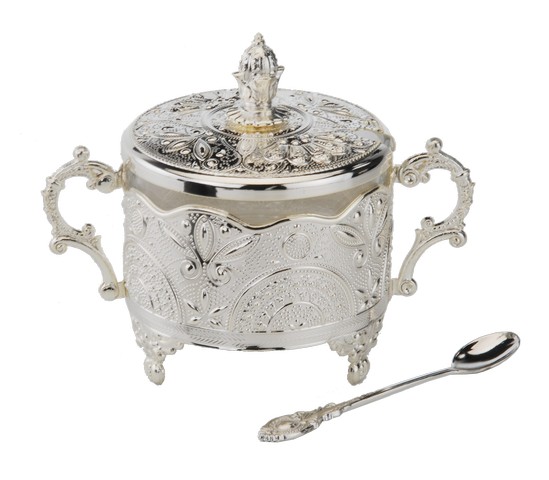 Nua Collection Silver Plated Charoset & Salt Water Dish with Filigree Design - Silver - 5.5 x 3.5 x 4.5 in.