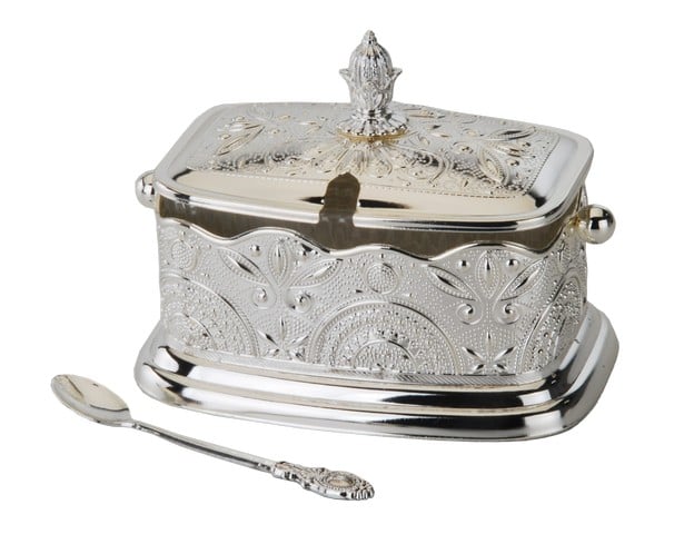 Picture of Nua Collection 59309 Rectangle Charoset &amp; Salt Water Dish with Filigree Design  5.5 x 3.5 x 4 in.