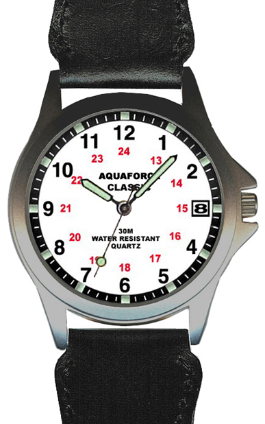 Picture of Aquaforce 31-001 Classic Matte Chrome Black Nylon Leather Strap Watch with White Dial