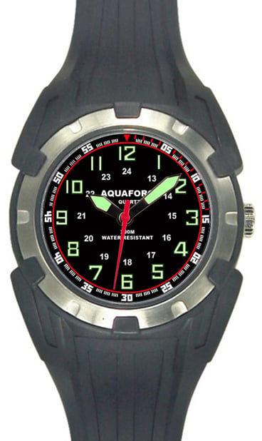 Picture of Aquaforce 56-002 Analog Stainless Steet Bezel Black Strap Watch Withblack Dial