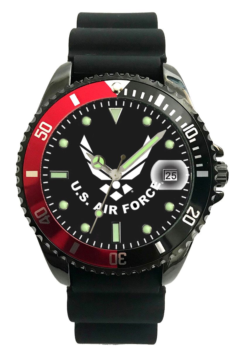 Picture of Frontier 51QD Aquaforce Silicone Strap Red & Black Rotating Bezel Watch with Black & Silver Dial