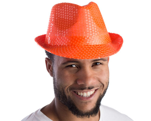 916 Sequined Fedora Hat Orange