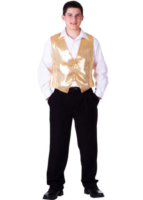 744M Adult Gold Sequined Vest Medium