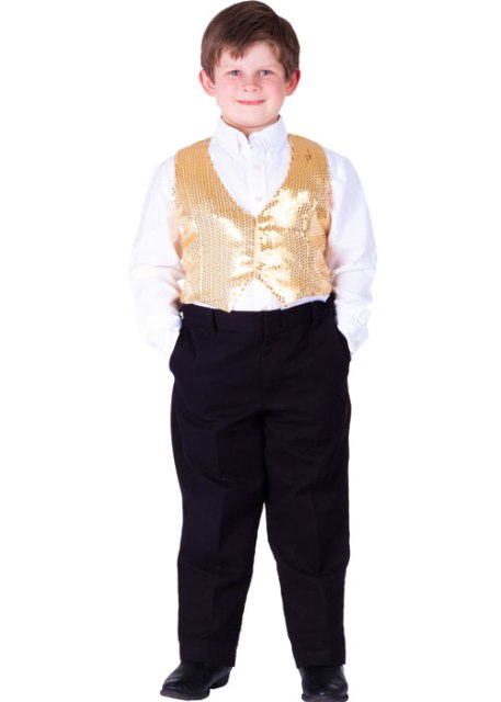 Kids Gold Sequined Vest - Gold - Large - Adjustable Fit