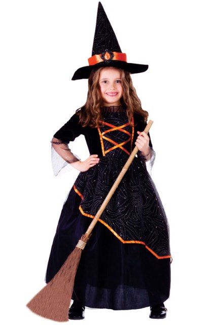 Picture of Dress Up America 763-M Black & Orange Witch Girls Costume- Medium - Age 8 to 10