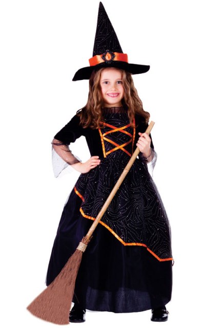 Black & Orange Witch Girls Costume, Small - Age 4 to 6