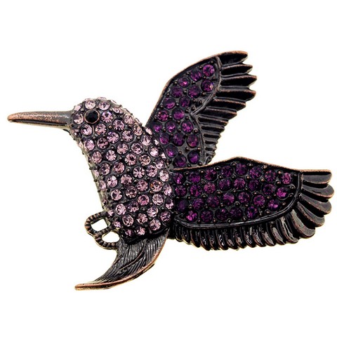 1002022 Purple Amethyst Hummingbird Crystal Pin Brooch