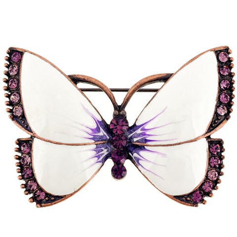 Picture of Fantasyard 1002043 Vintage Style White Butterfly Amethyst Crystal Pin Brooch