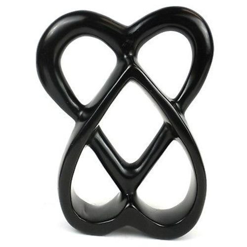 Handcrafted Soapstone Connected Hearts Sculpture- Black - 8 in.