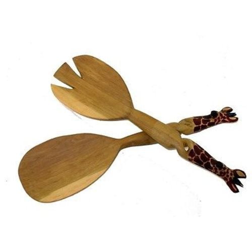 Hand - Carved Giraffe Salad Serving Set