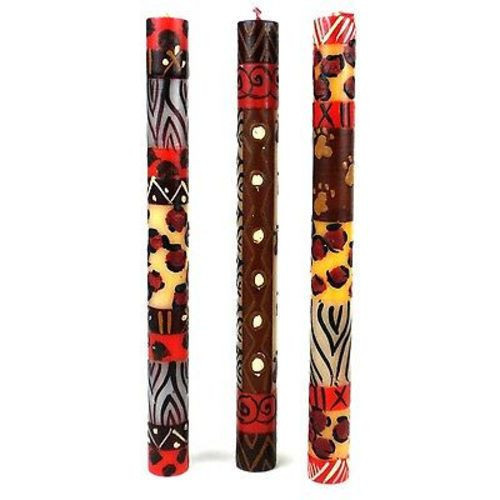 Set of Three Boxed Tall Hand-Painted Candles - Uzima Design
