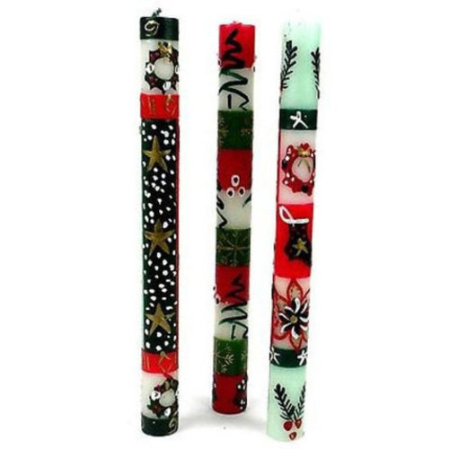Set of Three Boxed Tall Hand-Painted Candles - Ukhisimui Design