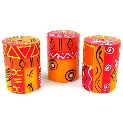 Set of Three Boxed Hand-Painted Candles - Zahabu Design