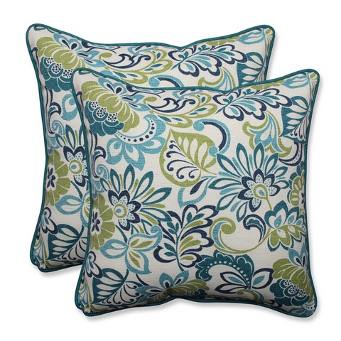 Pillow Perfect Outdoor/Indoor Zoe Mallard Throw Pillows, 2 Count (Pack of 1), Blue
