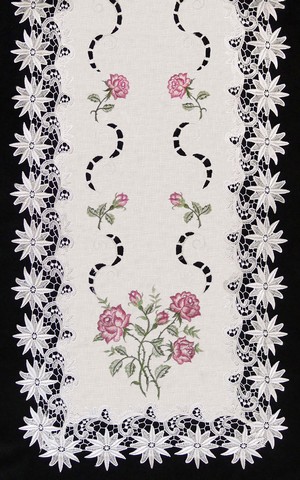 Picture of Sinobrite H0608-RS Pink Rose Lacey Edge Oval Runner- 16 x 54 in.