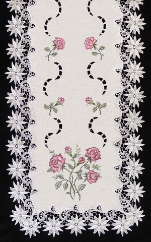 Picture of Sinobrite H0608-RS Pink Rose Lacey Edge Oblong Table Cloth- 52 x 71 in.