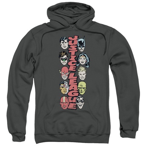 Dc-Stacked Justice - Adult Pull-Over Hoodie - Charcoal- Small