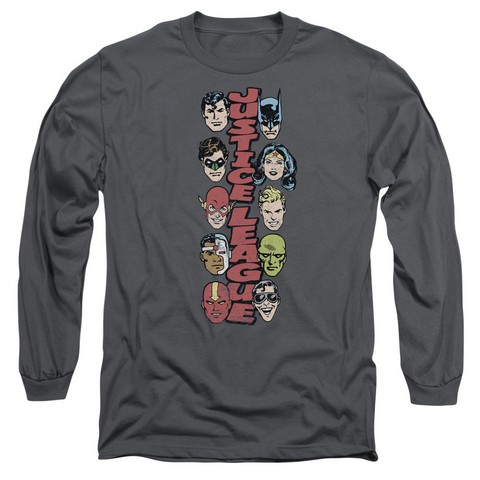Dc-Stacked Justice - Long Sleeve Adult 18-1 Tee - Charcoal- Large