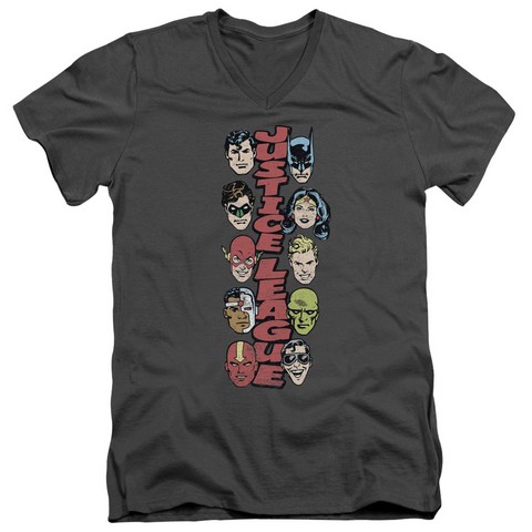Dc-Stacked Justice - Short Sleeve Adult 30-1 Tee V-Neck - Charcoal- Small