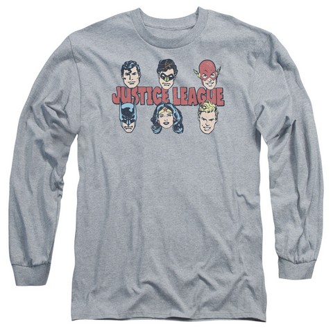 DC-Justice Lineup Long Sleeve Adult 18-1 Tee - Athletic Heather - Extra Large