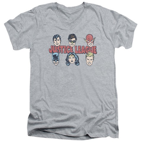 Dc-Justice Lineup - Short Sleeve Adult 30-1 Tee V-Neck - Athletic Heather- Medium