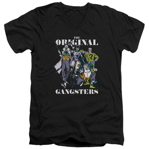 Dc-Original Gangsters - Short Sleeve Adult 30-1 Tee V-Neck - Black- Medium