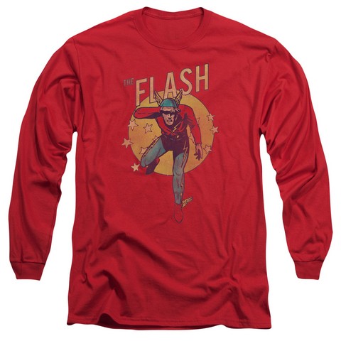 Dc-Circle & Stars - Long Sleeve Adult 18-1 Tee - Red- Extra Large