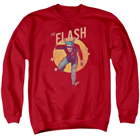 Dc-Circle & Stars - Adult Sweat Tee Crew - Red- Small