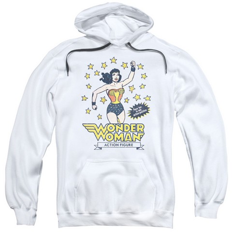 Dc-Action Figure - Adult Pull-Over Hoodie - White- Medium