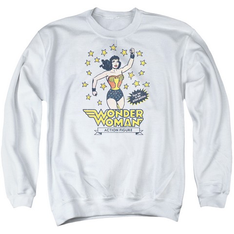Dc-Action Figure - Adult Sweat Tee Crew - White- 3X