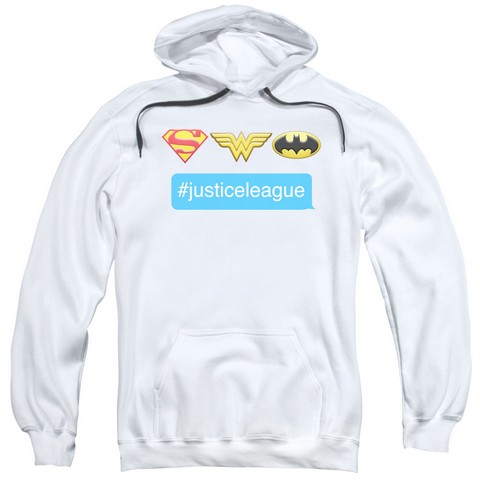 Dc-Hashtag Jla - Adult Pull-Over Hoodie - White- Large