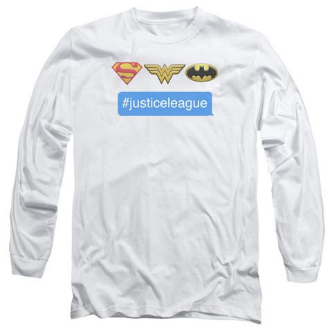 Dc-Hashtag Jla - Long Sleeve Adult 18-1 Tee - White- Extra Large
