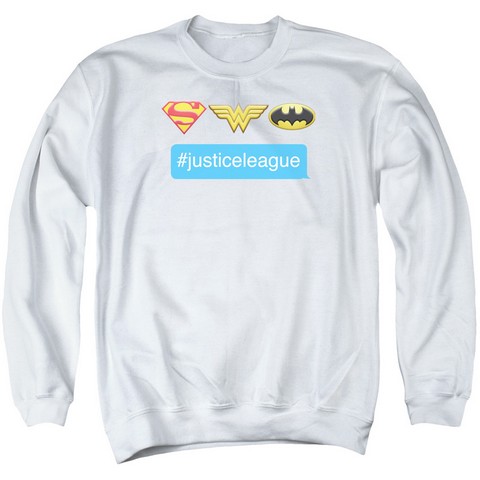 Dc-Hashtag Jla - Adult Sweat Tee Crew - White- Extra Large