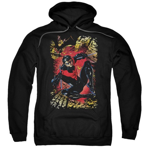 Jla-Nightwing No.1 - Adult Pull-Over Hoodie - Black- Small