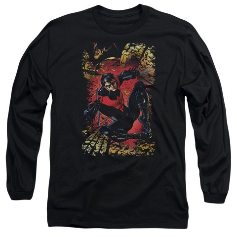 Jla-Nightwing No.1 - Long Sleeve Adult 18-1 Tee - Black- Medium