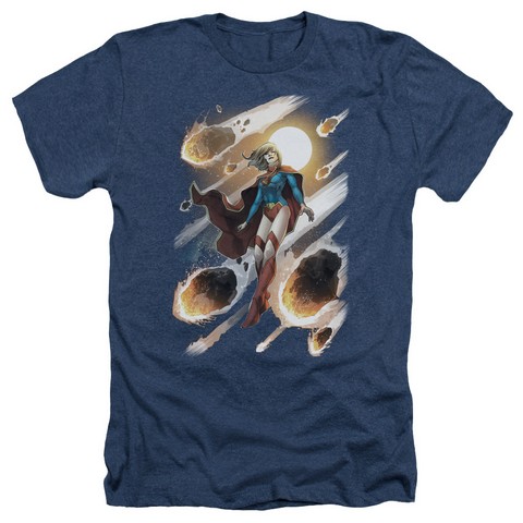 Jla-Supergirl No.1 - Adult Heather Tee - Navy- Medium