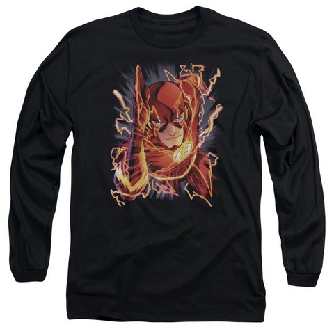 Jla-Flash No.1 - Long Sleeve Adult 18-1 Tee - Black- Extra Large